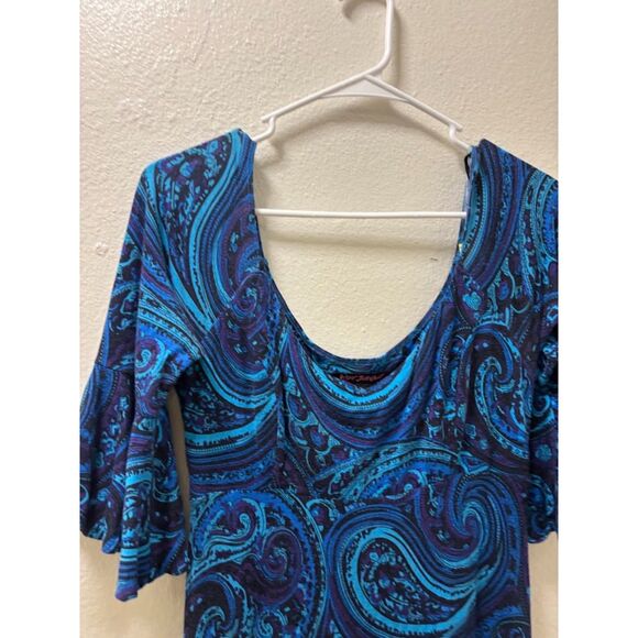 VTG Betsey Johnson Dress Small Blue Paisley Witchy Whimsygoth 90s Bell Sleeve - Picture 3 of 5
